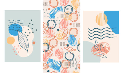 Abstract posters trendy style and seamless pattern set vector