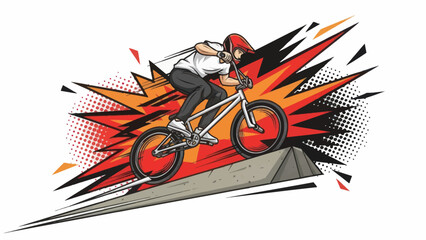 Obraz premium Bmx rider performing stunt with dynamic burst illustration on white