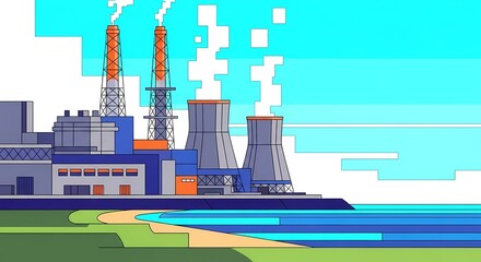 Obraz premium Energy station power plant industry illustration 