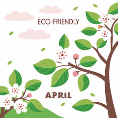 Eco-friendly april illustration showcasing nature's beauty and sustainability