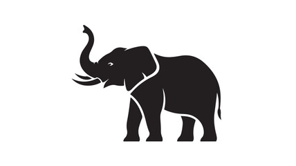 Black Elephant Silhouette Standing on White Background