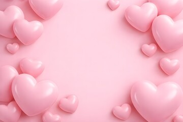 Pink 3D Hearts Background with Soft Pastel Copy Space