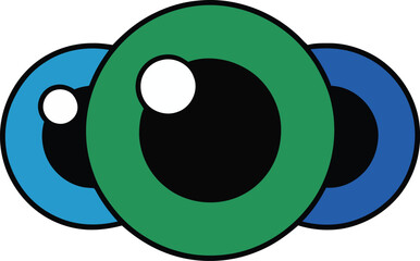 Overlapping green blue and blue circles with black and white centers in simple modern design for graphic resources