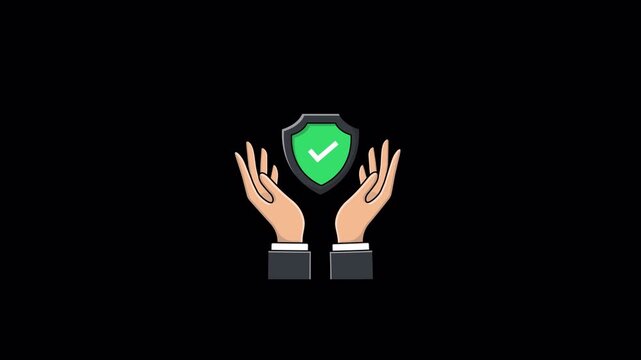 Animated Hands Holding with Security Shield. Protection and Data Security Concept Video - Transparent