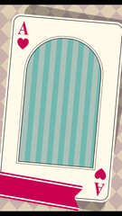 トランプのハートのエースとアンティークなフレームの背景素材、縦型