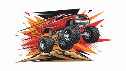 Monster truck jumping over a hill with abstract graphic elements vector illustration © Muh