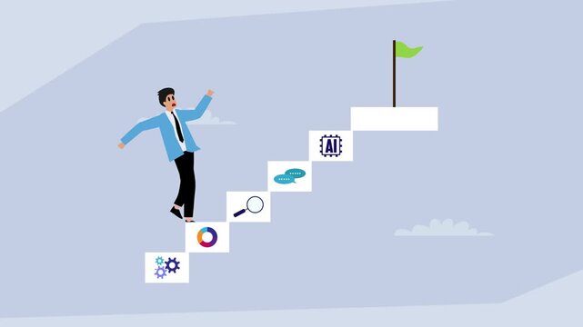 A Man Climbing Stairs Towards a Goal with AI cartoon animation