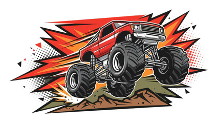 Monster truck jumping with bursting star graphic illustration isolated © Muh