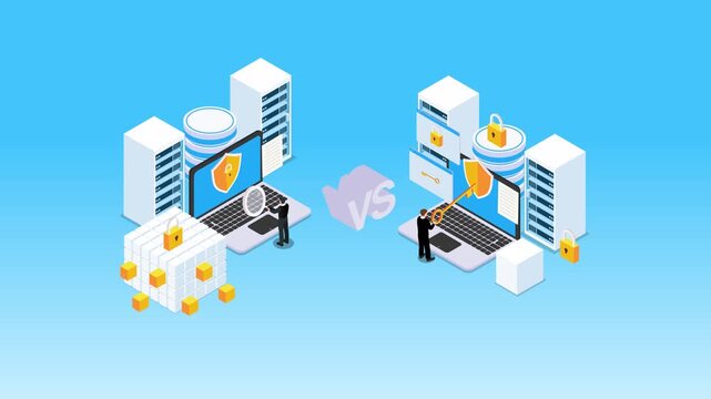 Cyber Security and Data Protection Comparison 3d animation cartoon