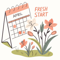 A vibrant calendar illustration with flowers and the text fresh start
