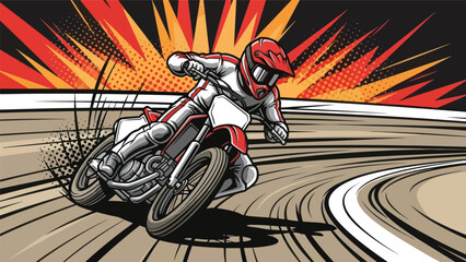 Motocross rider on track performing stunt against abstract graphic background © Muh