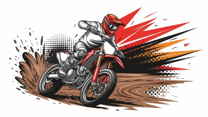 Motocross rider on red motorcycle vector illustration isolated on white © Muh