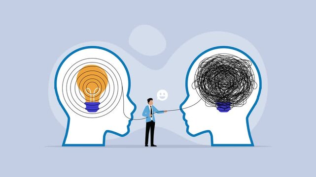Life Coach Untangling Complex Thoughts and Helping a Client Find Clarity and New Ideas cartoon animation