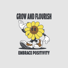 Groovy retro cartoon flowers Vector illustration