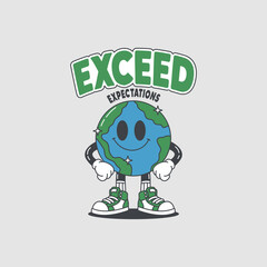 Groovy retro cartoon earth exceed Vector illustration