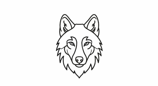 Stylized wolf head line art illustration.