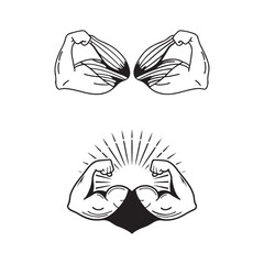 Flexing Biceps Muscle Strength Icons Set