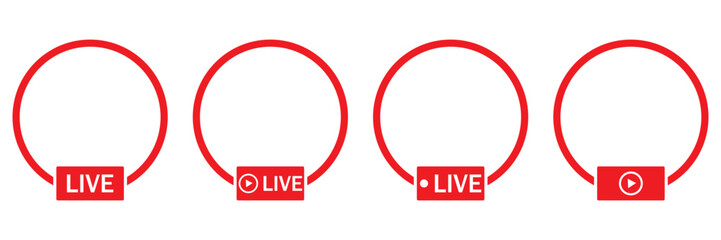 Social Media Live Profile Frame Icon Set &ndash; User Avatar Placeholders with Live Badge, Play Button and Add Friend UI Symbols 
for Video Streaming Interface Vecto