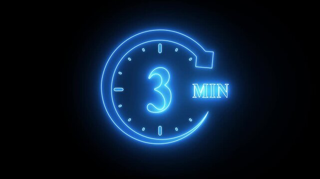 Neon Clock Countdown Timer Three Seconds Blue Glow Dark Background 3 seconds