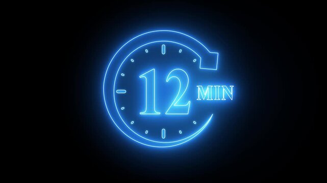 Neon clock striking midnight blue glowing hourglass timer countdown 12 o'clock dark background glowing clock
