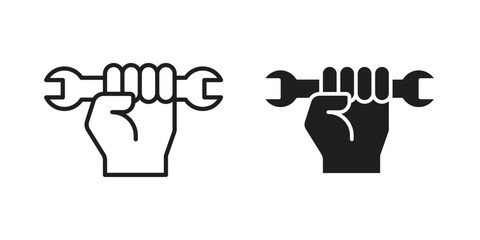 Obraz premium Hand holding wrench icon and symbol. Vector illustration.eps