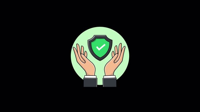 Hands Holding with Security Shield. Protection and Data Security Concept Animation Video - Transparent