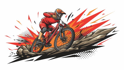 Mountain biker riding downhill vector illustration isolated on white background © Muh
