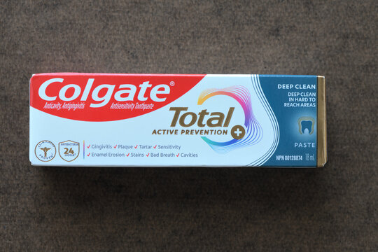 top-down view of a sample sized tooth paste box