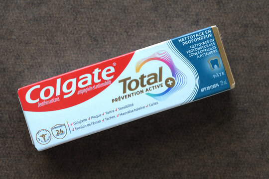 top-down view of a sample sized tooth paste box