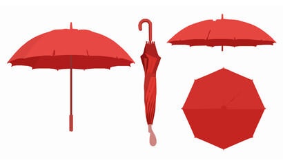 Red parasol umbrella realistic vector illustration from multiple views © Najmul