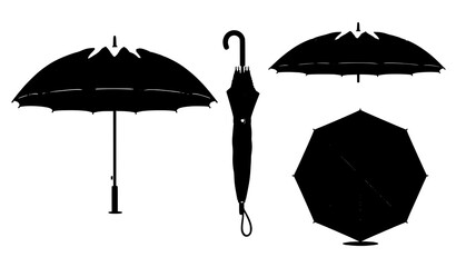 Black parasol umbrella realistic vector illustration from multiple views © Najmul
