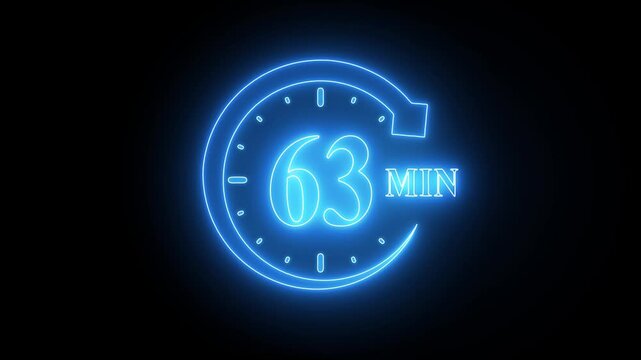 Neon Blue Countdown Timer 63 Seconds Glowing Clock Animation