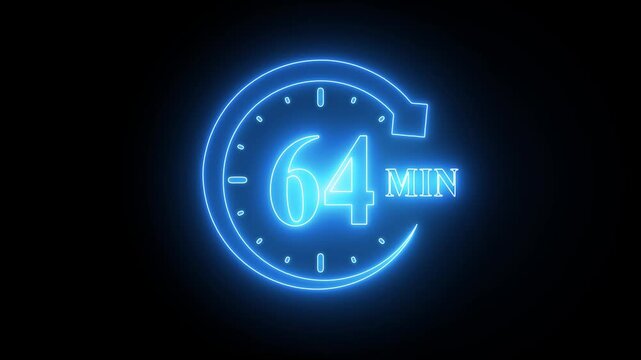 Neon Clock Countdown Timer 64 Seconds Blue Glow Stopwatch