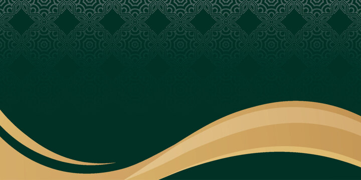 Abstract background with luxurious golden wave shape design and modern Islamic ornament decoration. Islamic arabic style vector concept and Eid Mubarak.