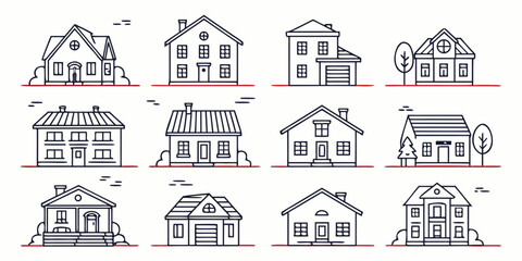 Naklejka premium Illustration of various house designs and architectural styles