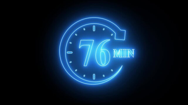 Neon Clock Countdown Timer 76 Seconds Blue Glow glowing clock