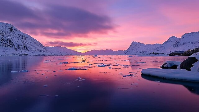 sunset above nuuk fjord greenland video