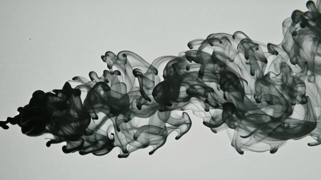 Black Ink Splashing in Water Closeup.