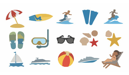 Summer beach vacation flat vector icons set isolated on white background © SobujChandra