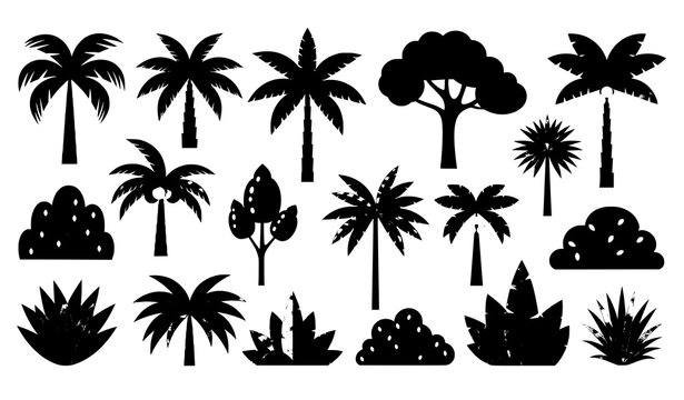 Flat tropical jungle and rainforest plants vector collection