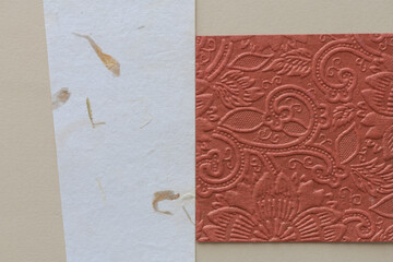 natural infused paper texture and card with embossed decor pattern