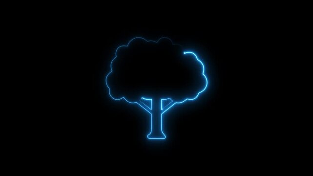 Electric Blue Neon Tree Outline on Black Background glowing tree neon outline