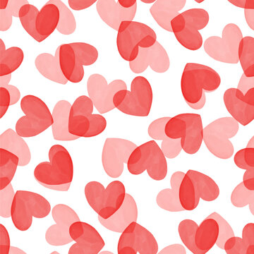 Heart Seamless Irregular Vector Pattern. Simple Red Hand Drawn Hearts Isolated on a White Background, Ideal For Fabric, Wrapping Paper, Valentine's Day Products.Red Heart Shape Confetti Endless Print.