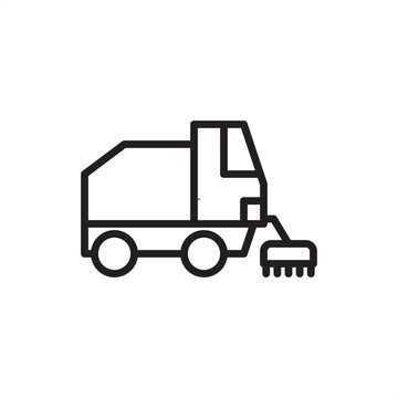 Street sweeper icon. Urban maintenance and municipal cleaning, representing road sweeper vehicles, vacuum gutter brooms, public sanitation hardware, and city infrastructure maintenance technology.