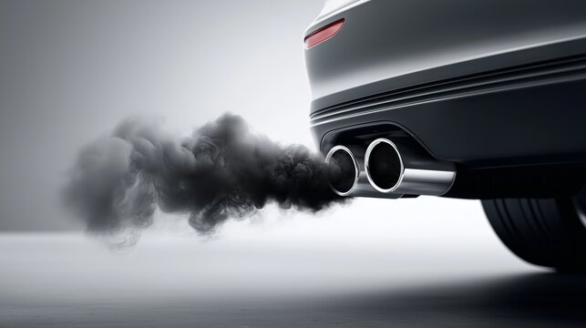 A car is emitting black smoke from its exhaust