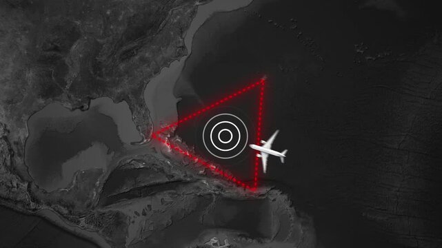 Motion Graphics Animation of Bermuda Triangle, highlighting Flight Path Risk Zone