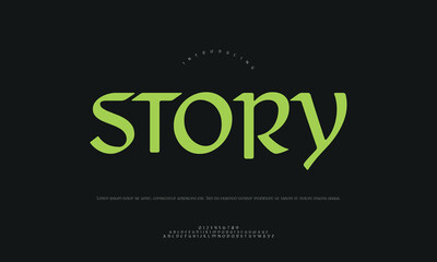 Naklejka premium Creative STORY Display Font for Engaging Headlines and Captivating Narratives, Perfect for Editorial Design, Branding, and Communication.