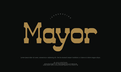 Fototapeta premium Unique Mayor Sheriv Display Font Combining Classic Elegance with Modern Flair, Suitable for Sophisticated Branding and Event Invitations.
