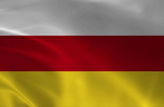 South Ossetia Flag Waving Loop &ndash; National Ossetian Symbol with White Red and Yellow Colors Motion Background Clip