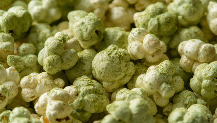 抹茶粉が香る上品なグリーンのポップコーンを静謐に